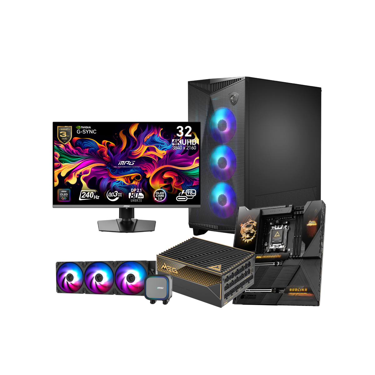 Rozszerzony zestaw komponentów - Płyta główna + Zasilacze + Obudowy + Monitory + Chłodzenie wodne